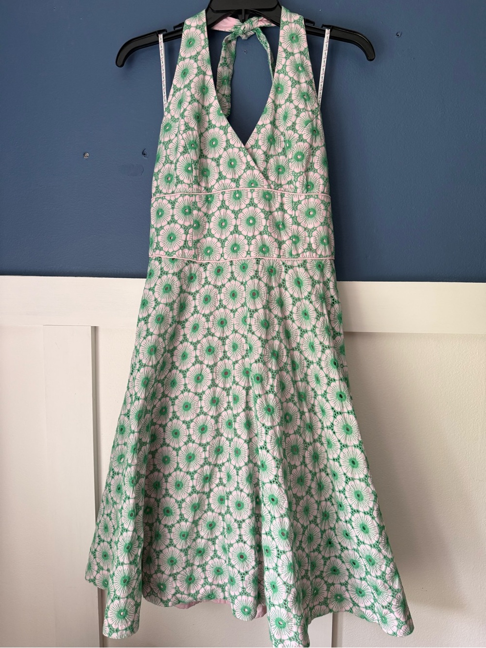 Lilly Pulitzer Green and Pink Embroidered Eyelet Floral Halter Dress Vintage